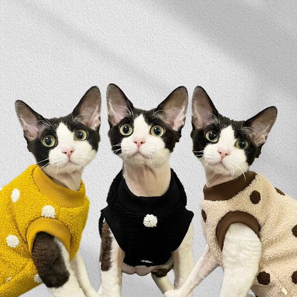 Fleece Sleeveless Shirts Sphynx Cat Clothes Polka dot