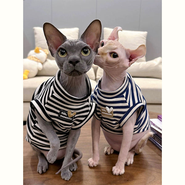 Stripe Cotton T-shirt Sphynx Cat Clothes