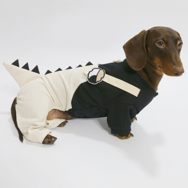 Dachshund Clothes Dog Onesies Dinosaur Suits 4Legs Cover Black White