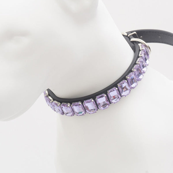 Dog Collar Rhinestone Necklace PU Leather Shiny Faux Diamond