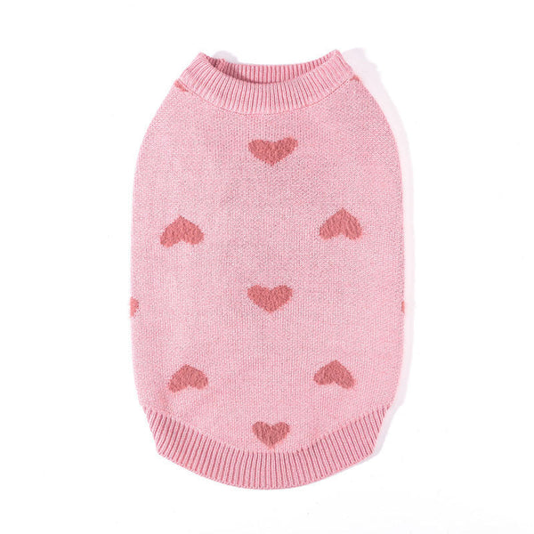 Dog Sweater Pink Love Heart Knit Wear Puppy Clothes