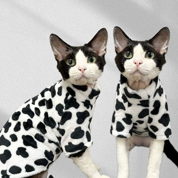 Faux Fur Sweatshirts Cow Polka Point Sphynx Cat Clothes Pullover