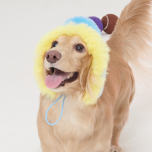 Faux Fur Hat Multicolor Blue+Yellow