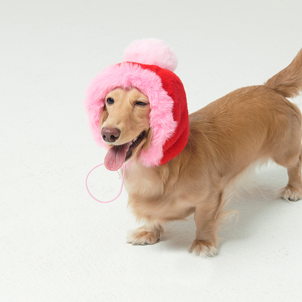 Faux Fur Hat Multicolor Red+Pink