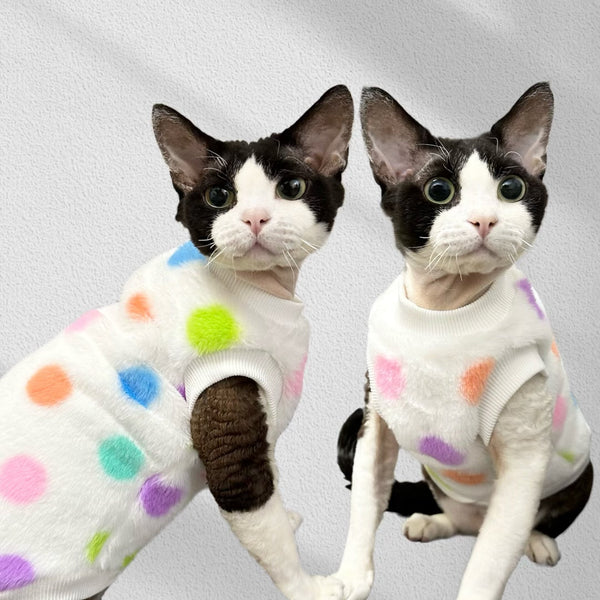 Faux Fur Vest Colorful Polka Point Sphynx Cat Clothes Pullover