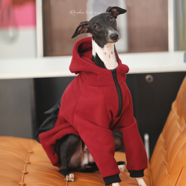 Fleece Hoodie Casual Italian Greyhound Whippet Dog Clothes Red