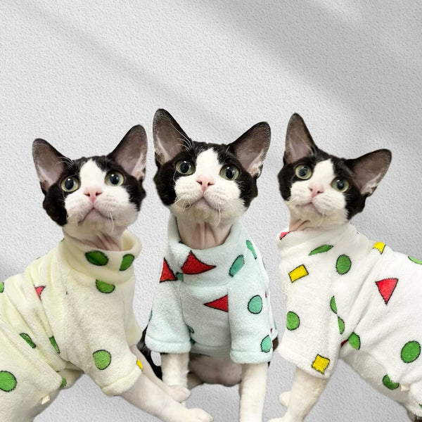 Fleece Pajamas Cat Clothes Warm High Neck Sphynx Cat Shirts