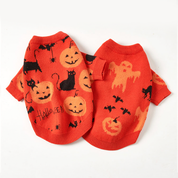 Halloween Dog Sweater Knit Wear Cat Sweater Orange Pumpkin