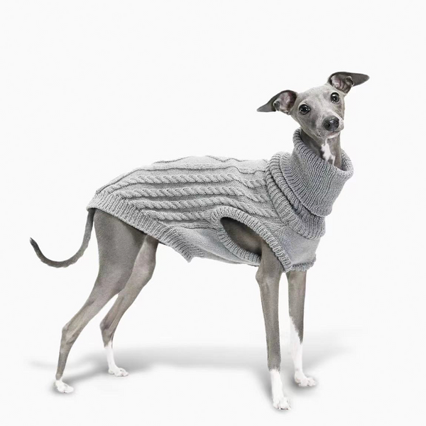 Italian Greyhound Dog Sweater Cable Knit Clothes Vest High Neck Gray