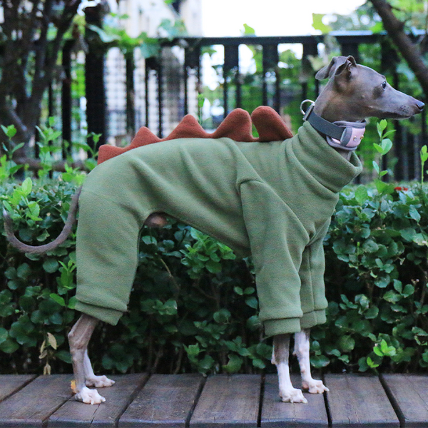 Italian Greyhound Onesies Double Fleece Dinosaur Whippet Dog Clothes Army Green