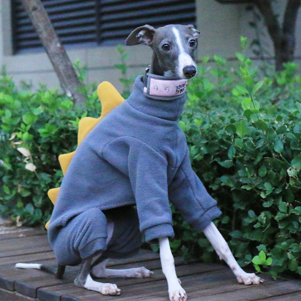 Italian Greyhound Onesies Double Fleece Dinosaur Whippet Dog Clothes Dark Gray