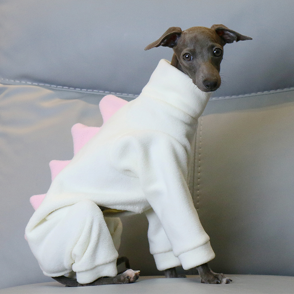 Italian Greyhound Onesies Double Fleece Dinosaur Thick Whippet Dog Clothes White