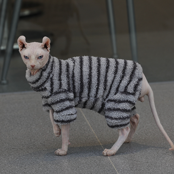 Sphynx Cat Clothes Highneck Stripe Onesies Jumpsuits