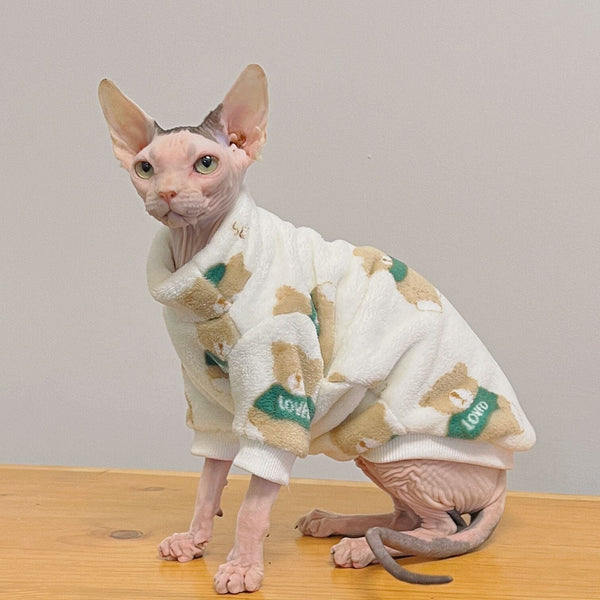 Sphynx Cat Coat Faux Fur Pattern Pullover Coat Highneck Wear Devon Rex Clothes