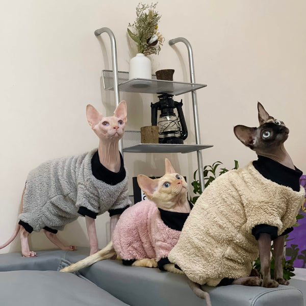 Sphynx Cat Coat Fleece Highneck Onesies 4Legs Cover Devon Rex Clothes