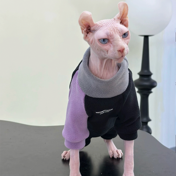 Sphynx Cat Hoodie Pullover Highneck Fleece Top Devon Rex Clothes Purple