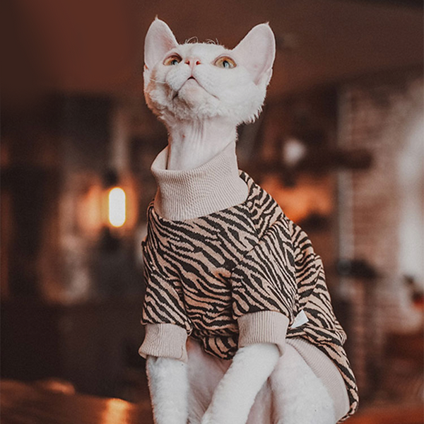 Sphynx Cat Hoodie Pullover Top Highneck Leapard Print Devon Rex Clothes