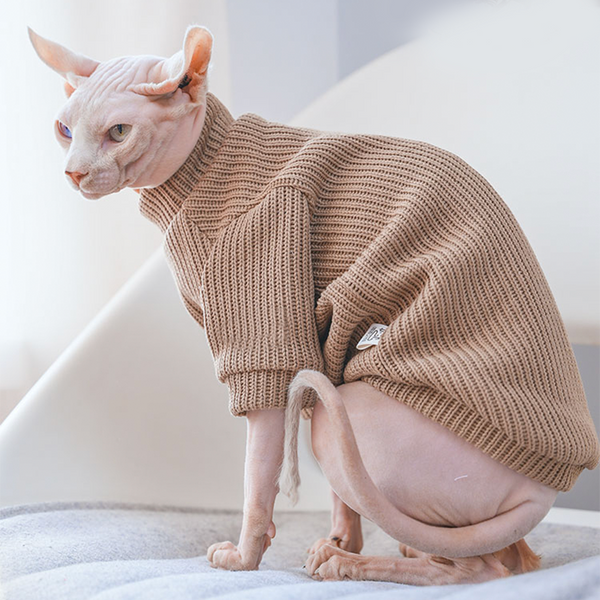 Sphynx Cat Sweater Pullover Top Highneck Cable Knit Devon Rex Clothes