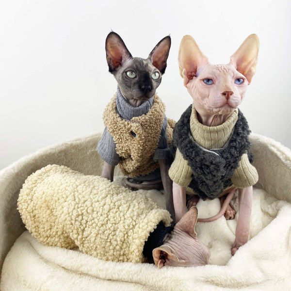 Sphynx Cat Vest Sleeveless Fleece Button Coat Warm Devon Rex Clothes