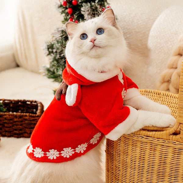 Cat Clothes Christmas Hoodie Fleece Coat Cape