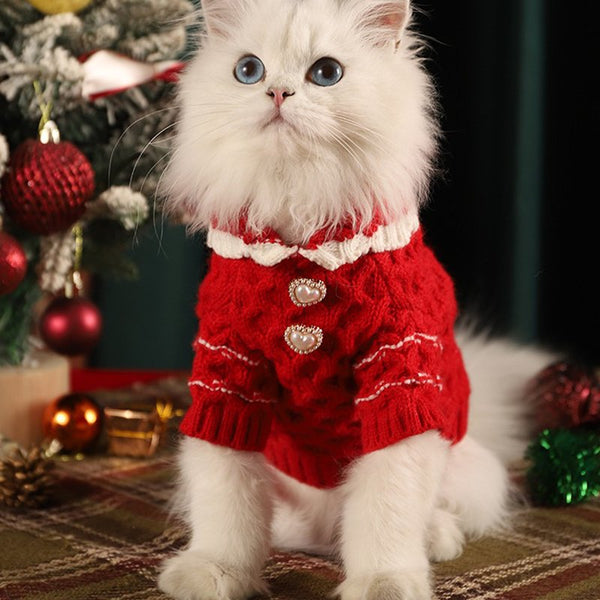 Cat Clothes Christmas Sweater Red