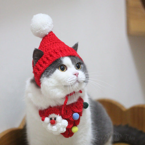 Christmas Cat Hat Bandanas Knit Hand Made