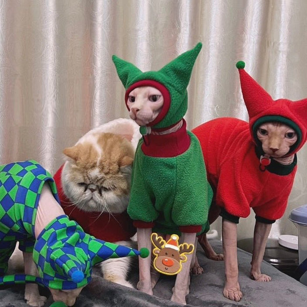 Colorful Knitted  Little devil Hat Suit Sphynx Cat Clothes