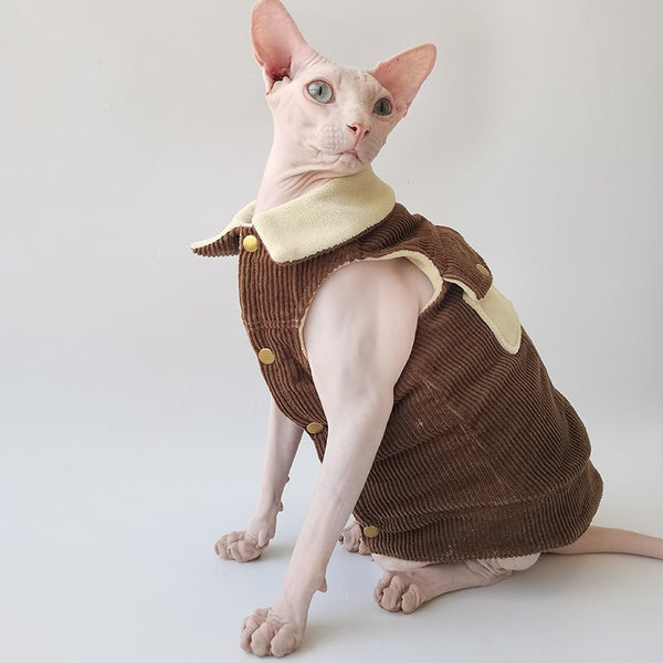 Corduroy Thick Warm Vest Jacket Sphynx Cat Clothes