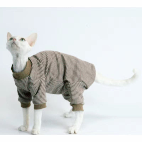 Cotton Stripe Onesie Sphynx Cat Clothes