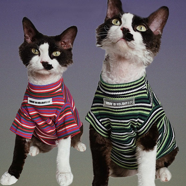 Cotton Stripe Shirts Sleeveless Top Sphynx Cat Clothes