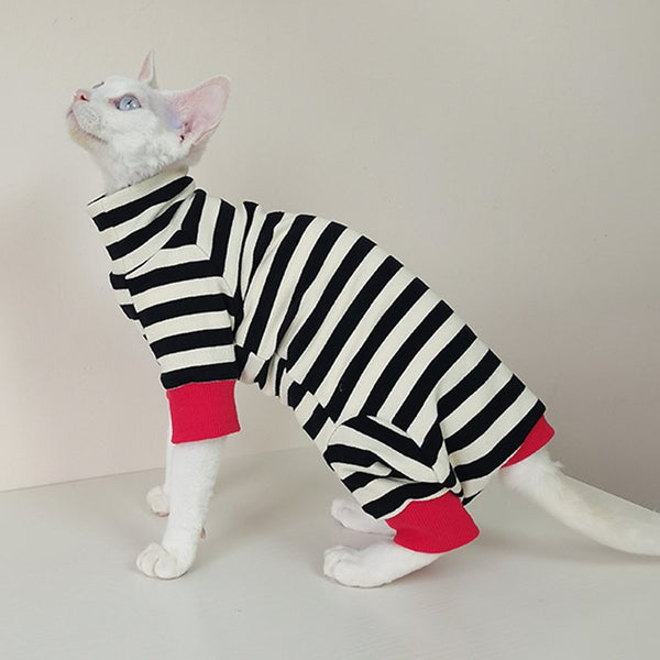 Cotton Stripe T-shirts Onesies 4legs Shirts Sphynx Cat Clothes