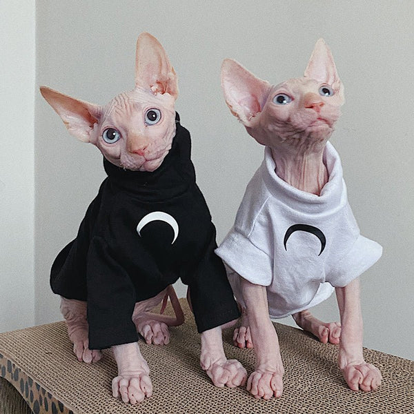 Crescent Moon Print Turtleneck T-shirt Sphynx Cat Clothes