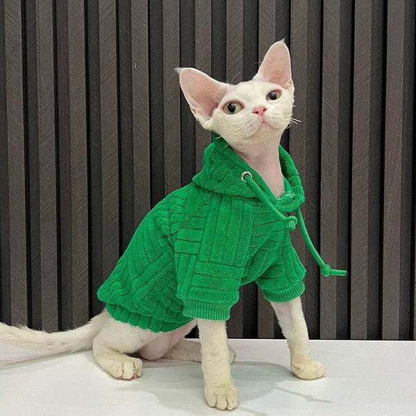 Designer Fabric Fleece Thick Warm Hoodie Sphynx Cat Clothes