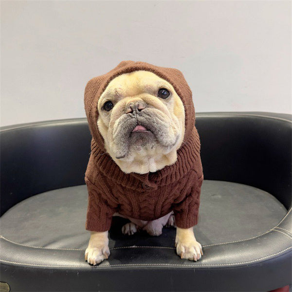 Dog Clothes Knit Sweater Onesie with Hat Bulldog Pug