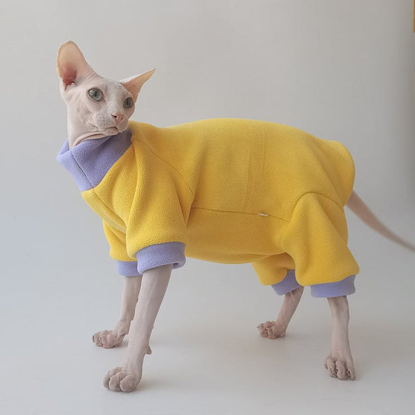 Double Fleece Onesie Sphynx Cat Clothes Yellow