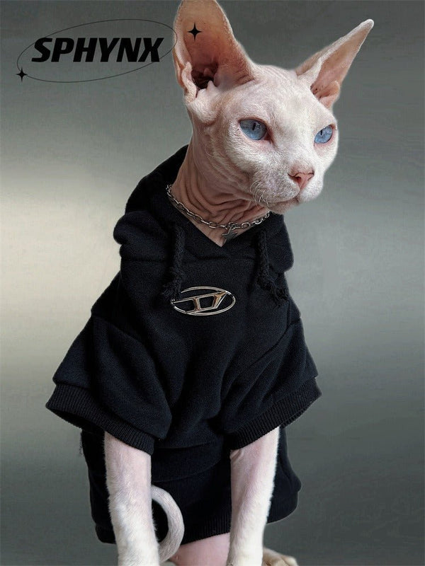 Double Layer Cotton Fleece Hoodie Sphynx Cat Clothes Black