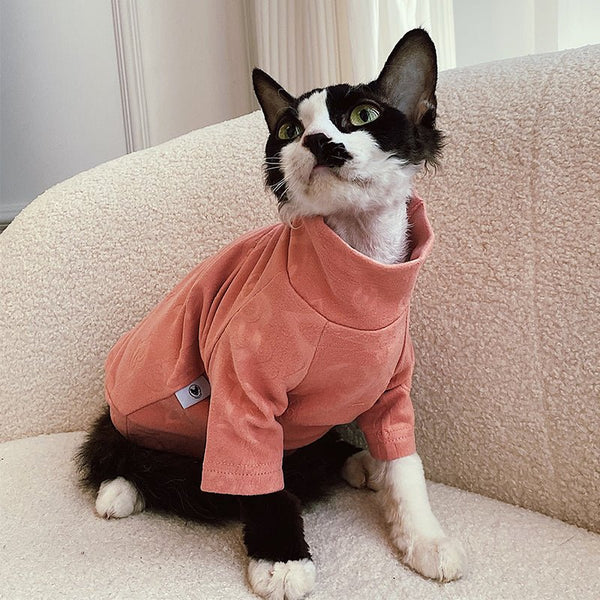 Embossed Turtleneck Shirts Cat Clothes