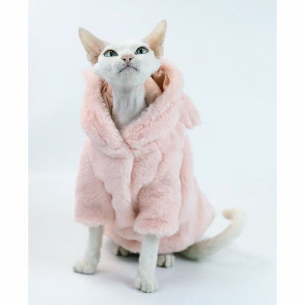 Fleece Thicked Warm Fur Hooded Coat Sphynx Cat Clothes