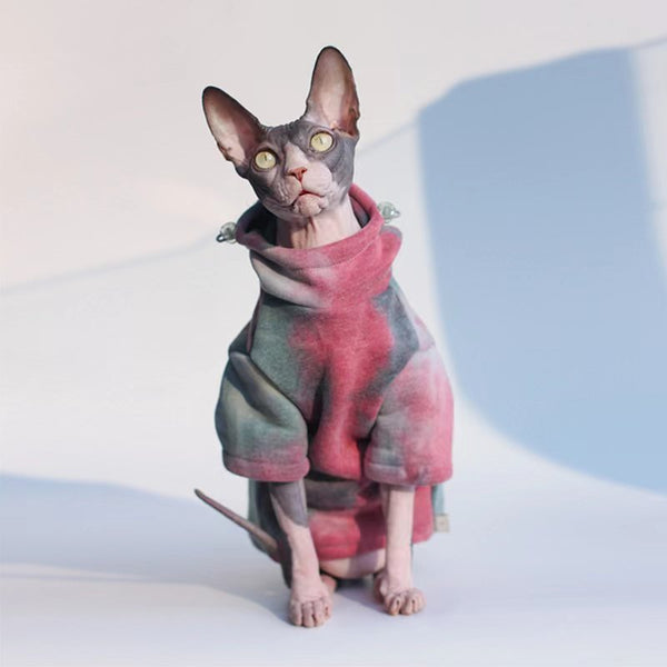 Fleece Warm Tie-dye Hoodie Sphynx Cat Clothes