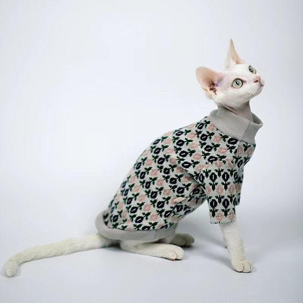 Floral Warm Thick Knitted Sweater Sphynx Cat Clothes