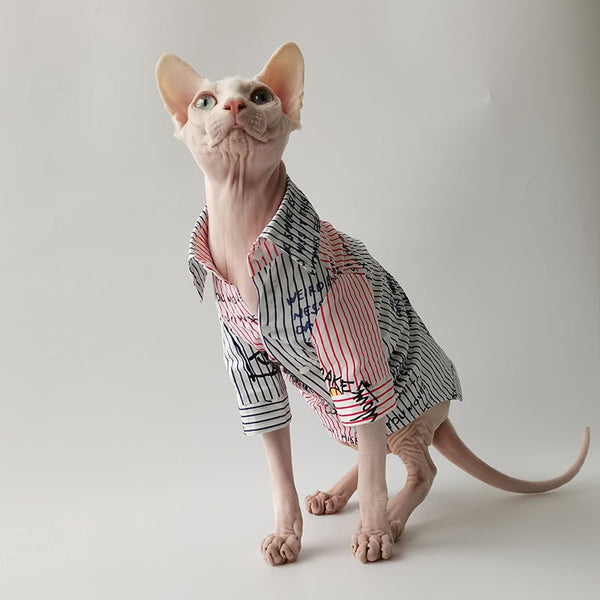 Graffiti Stripe Cotton Shirt Sphynx Cat Clothes