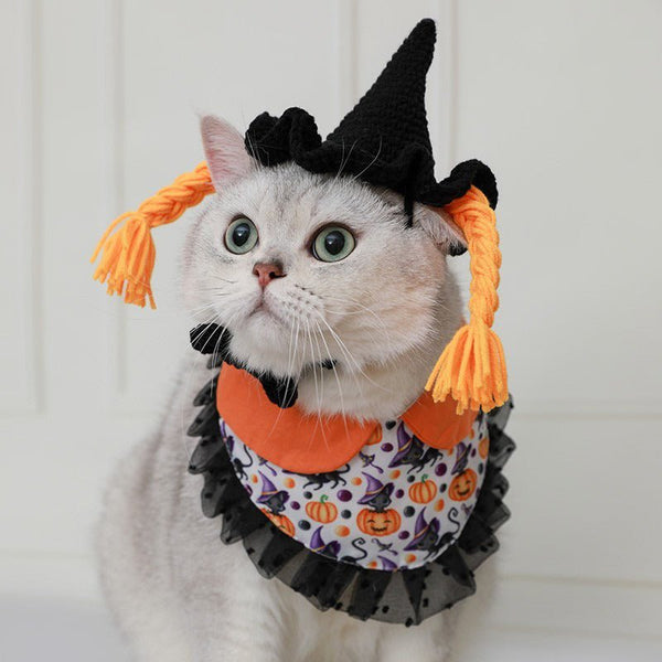 Halloween Costume Funny Knit Cat Hat Bib