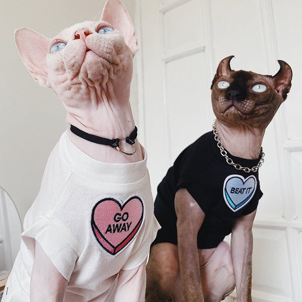 Heart Embroidered Cotton T-shirt Sphynx Cat Clothes