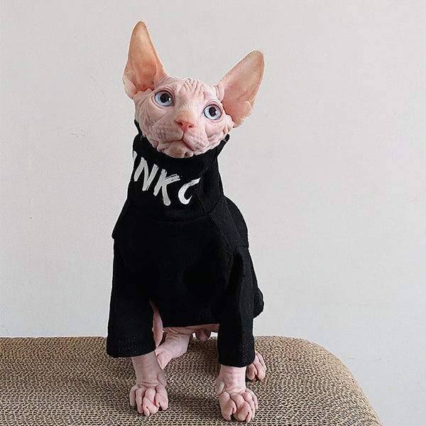 Letter Printed Turtleneck T-shirt Sphynx Cat Clothes