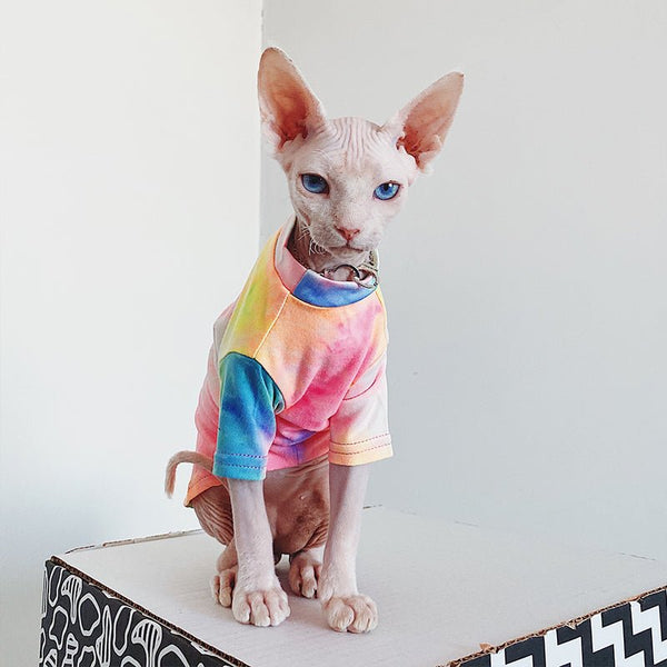 Multicolor Tie-dye T-shirt Sphynx Cat Clothes