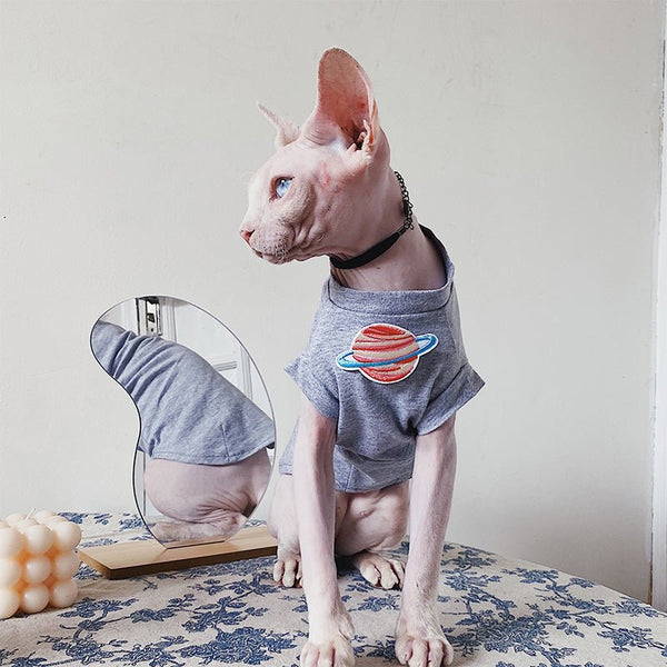 Planet Embroidered T-shirt Sphynx Cat Clothes