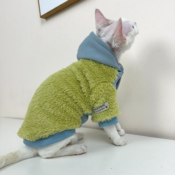 Plush Fleece Hoodie Button Jacket Sphynx Cat Clothes