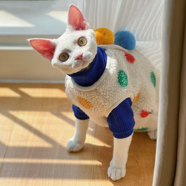 Polar Fleece Dot Coat Vest Jacket Sphynx Cat Clothes