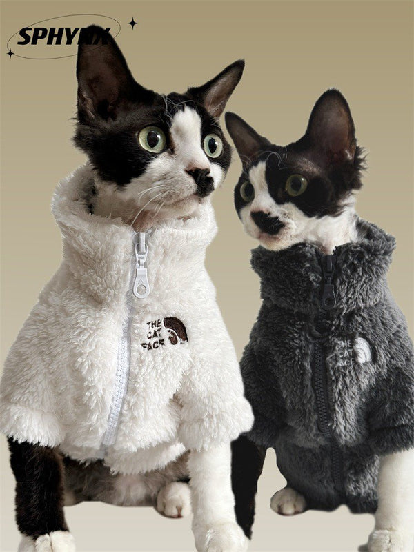 Polar Fleece Zip Coat Winter Jacket Sphynx Cat Clothes