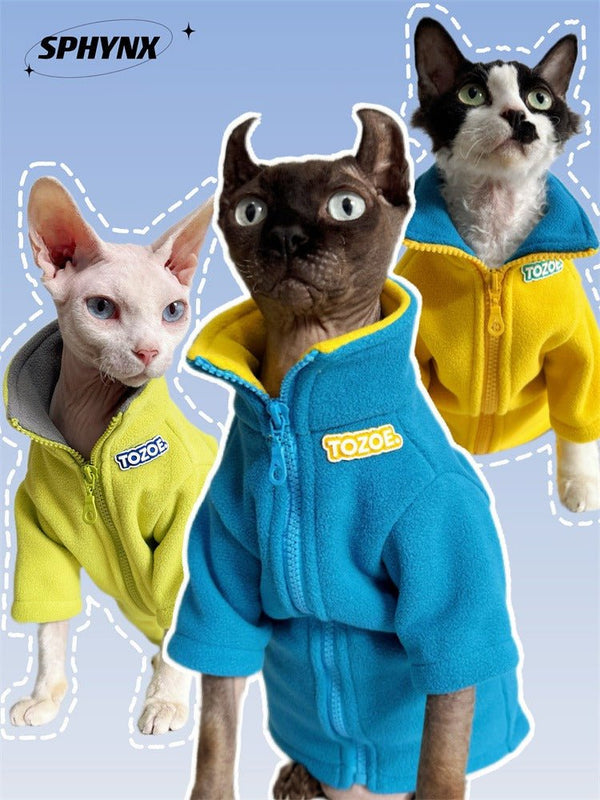 Polar Fleece Zip Coat Winter Jacket Sphynx Cat Clothes